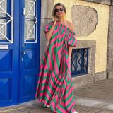 Sexy Loose Off Shoulder Plus Size Pocket Print Maxi Dress