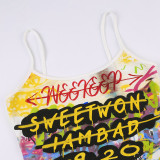 Sweet Cool Letter Print Contrast Camisole Hip-Hop Trendy Holidays Casual Cropped Basics Top