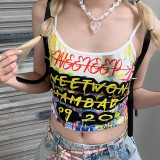 Sweet Cool Letter Print Contrast Camisole Hip-Hop Trendy Holidays Casual Cropped Basics Top