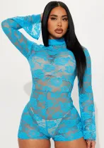 Women's Floral Lace Elastic Long Sleeves Sexy Jumpsuit