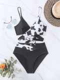 Print Tie High Waist Sexy Bikini Swimwear Two Pieces Swimsuit