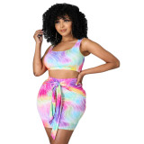 Printed Sleeveless Fashion Sexy Two-Piece Skirt Set