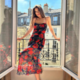 Printed Strap Floral Dress Spring And Summer Sexy Style Long Dress For Women