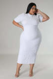 Plus Size Women's Solid Casual Short Sleeve Midi Dress