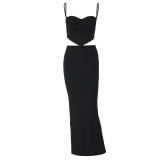 Summer Women's Solid Color Straps Camisole Fashion Bodycon Long Skirt Two Piece Set For Women