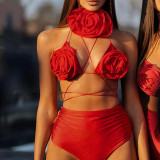 Floral Sexy Lace-Up Beach Holidays Bikini Fashion Set For Women