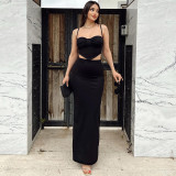 Summer Women's Solid Color Straps Camisole Fashion Bodycon Long Skirt Two Piece Set For Women