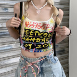 Sweet Cool Letter Print Contrast Camisole Hip-Hop Trendy Holidays Casual Cropped Basics Top