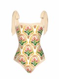 Printed One-Piece Swimsuit Sunscreen Cover Up Skirt Two Piece Set