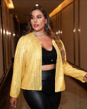Plus Size Women Solid Sequin Round Neck Long Sleeve Jacket