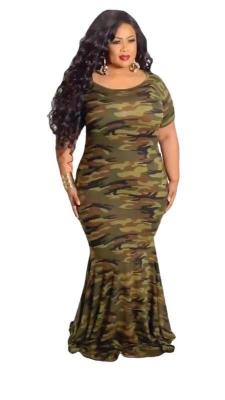 Plus Size Women Camouflage Print Short Sleeve Dress