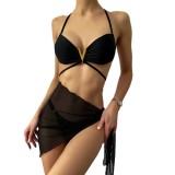 Women Bikini Sexy Black v Backless swimwear Three-Piece