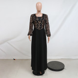 Abaya sequin gown robe Zipper style luxury black muslim dress