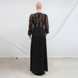 Abaya sequin gown robe Zipper style luxury black muslim dress