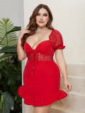 Sex Plus Size Sensual Dress Patchwork See-Through Low Back Bodycon Dress