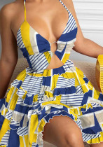 Women's Summer Sexy Cutout Halter Neck V-Neck Cake Dress