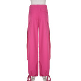 Street Pocket Elastic Waist Cargo Pants Sweet Cool Loose Slim Fit Versatile Casual Pants