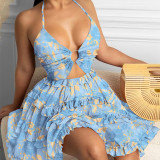 Women's Summer Sexy Cutout Halter Neck V-Neck Cake Dress