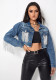 Women's Fashion Tassel Patchwork Distressed Denim Jacket