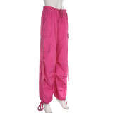 Street Pocket Elastic Waist Cargo Pants Sweet Cool Loose Slim Fit Versatile Casual Pants