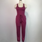 Women's Sexy Solid Vest Drawstring Trousers Two-Piece Set For Women