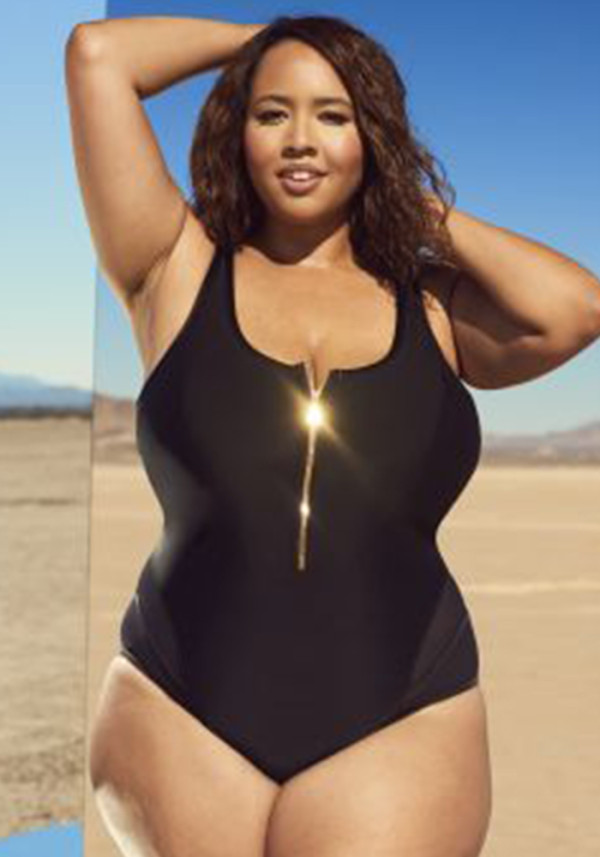 Plus Size Women's One Piece Zipper Swimsuit