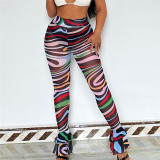 Summer Ladies High Waist Fashion Printed Slim Fit Casual Pants