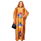 Muslim Robe Africa Plus Size Women's Beaded Dress With Hijab