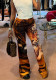 Summer Women's High Waist Digital Printed Fake Pockets Slim Fit Bell Bottom Casual Pants