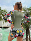 Long Sleeve Sun Protection Swimsuit Print Square Leg Pants Ladies Swimwear