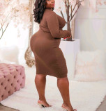 Plus Size Long Sleeve Round Neck Tight Fitting Plus Size Two-Piece Skirt Set