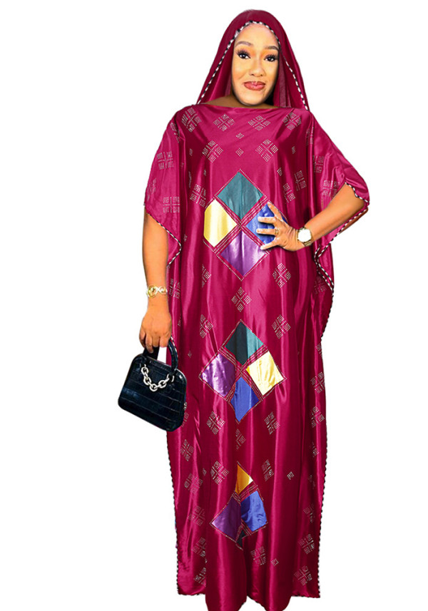 Muslim Robe Africa Plus Size Women's Beaded Dress With Hijab