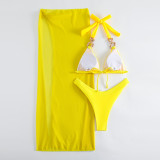 Bright diamond solid color mesh Three-Piece swimsuit bikini