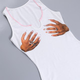 Basic Round Neck Print Short Sleeve T-Shirt Women's Street Fashion Slim Crop Top
