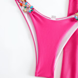 Bright diamond solid color mesh Three-Piece swimsuit bikini
