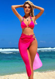 Bright diamond solid color mesh Three-Piece swimsuit bikini