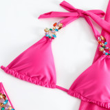 Bright diamond solid color mesh Three-Piece swimsuit bikini