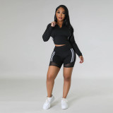 Casual Long Sleeve Top & Stylish Butt Lift Shorts Casual Set