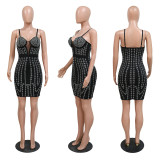 Sexy Sling Beaded Dress Women Fashion Slim Bodycon Party Nightclub Dress