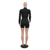 Casual Long Sleeve Top & Stylish Butt Lift Shorts Casual Set