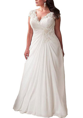 Wedding dress ivory white deep v-neck lace trailing main wedding dress