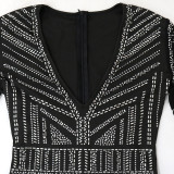 Sexy Deep V-Neck See-Through Polyester Mesh Long Sleeve Patchwork Slim Jumpsuit