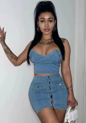 Women's Casual Wash Denim Skirt Set