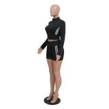 Casual Long Sleeve Top & Stylish Butt Lift Shorts Casual Set