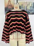 Women Long Sleeve Round Neck Knitting Stripe Sweater