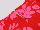 Women Summer Casual Print Lace-Up Maxi Dress
