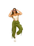 Women Hip Hop Pocket Lace-Up Belt Casual Pants