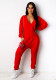 Women Casual Loose Solid Deep V Jumpsuit