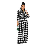 Women Printed Long Sleeve Button Pocket Shirt + Wide Leg Pants Two-Piece Set