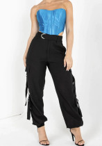Women Hip Hop Pocket Lace-Up Belt Casual Pants